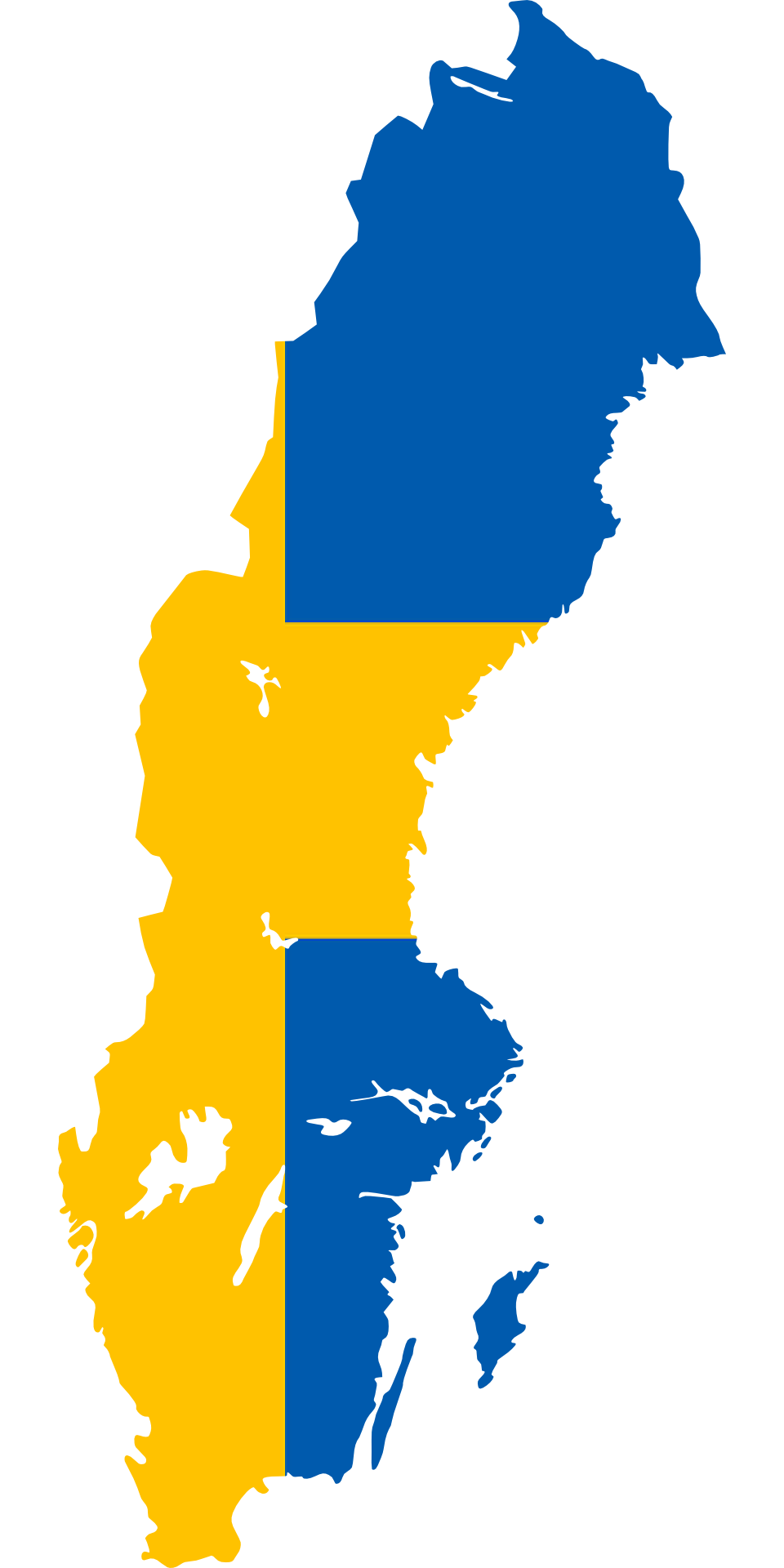 Svédország térképe a svéd zászló színeiben